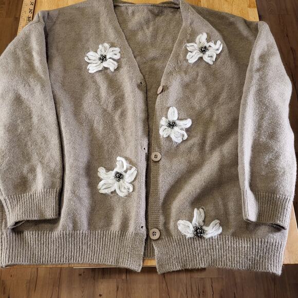 other Sweaters - Yesmi Beige Cardigan Button Floral Embroidered Embellishment Knit 23" P2P